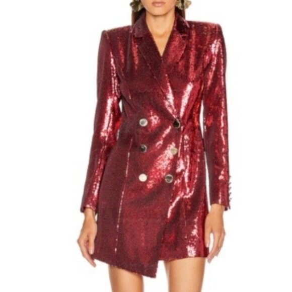 NWT RETROFÊTE Selena Red Sequined Tailored Jacket Dress Mini Size XS Holiday - Picture 2 of 8